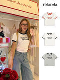 Rolarola New Contrast Trim Slim-Fit Cropped Embroidered T-Shirt