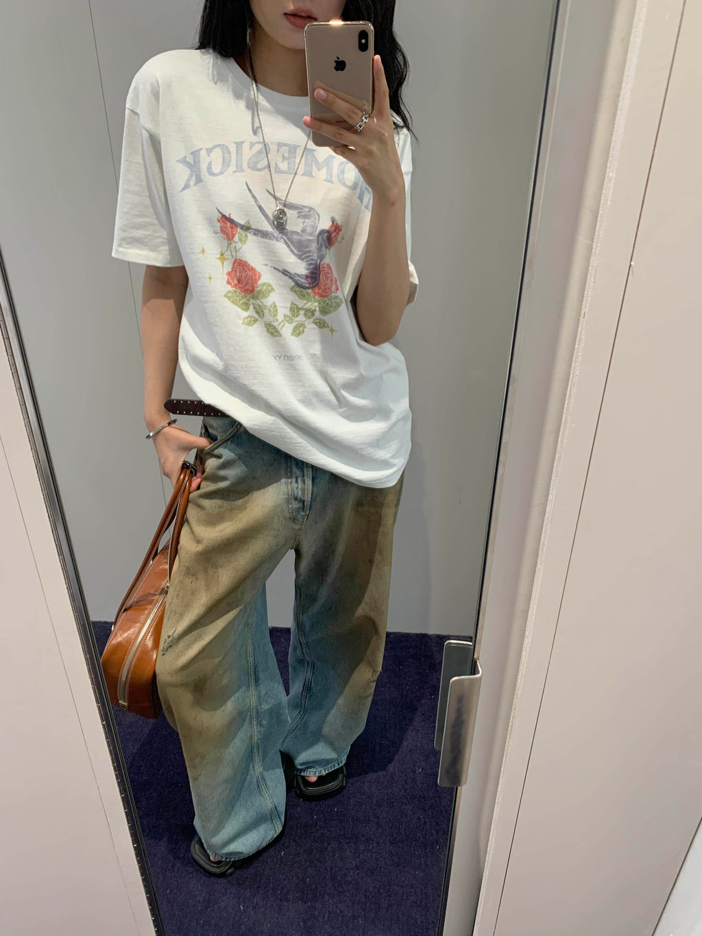 Open YY Rose Print Oversized Cotton T-Shirt
