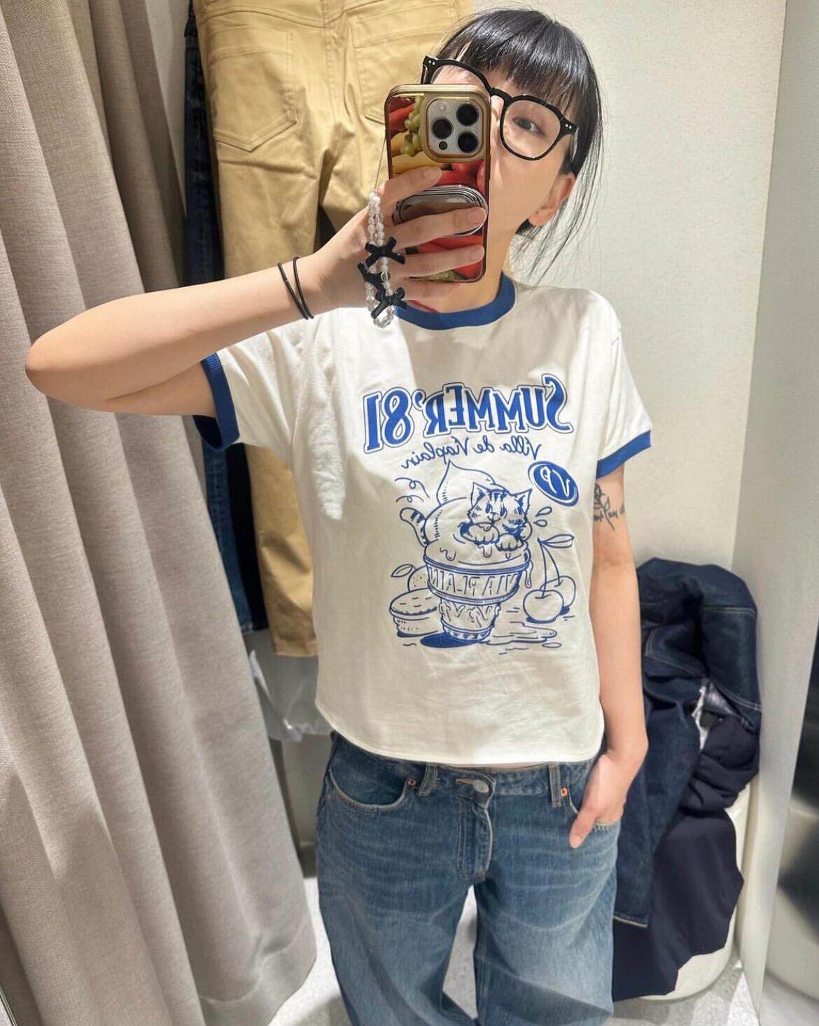 Viaplain Cat Ice Cream Graphic Short Sleeve T-Shirt