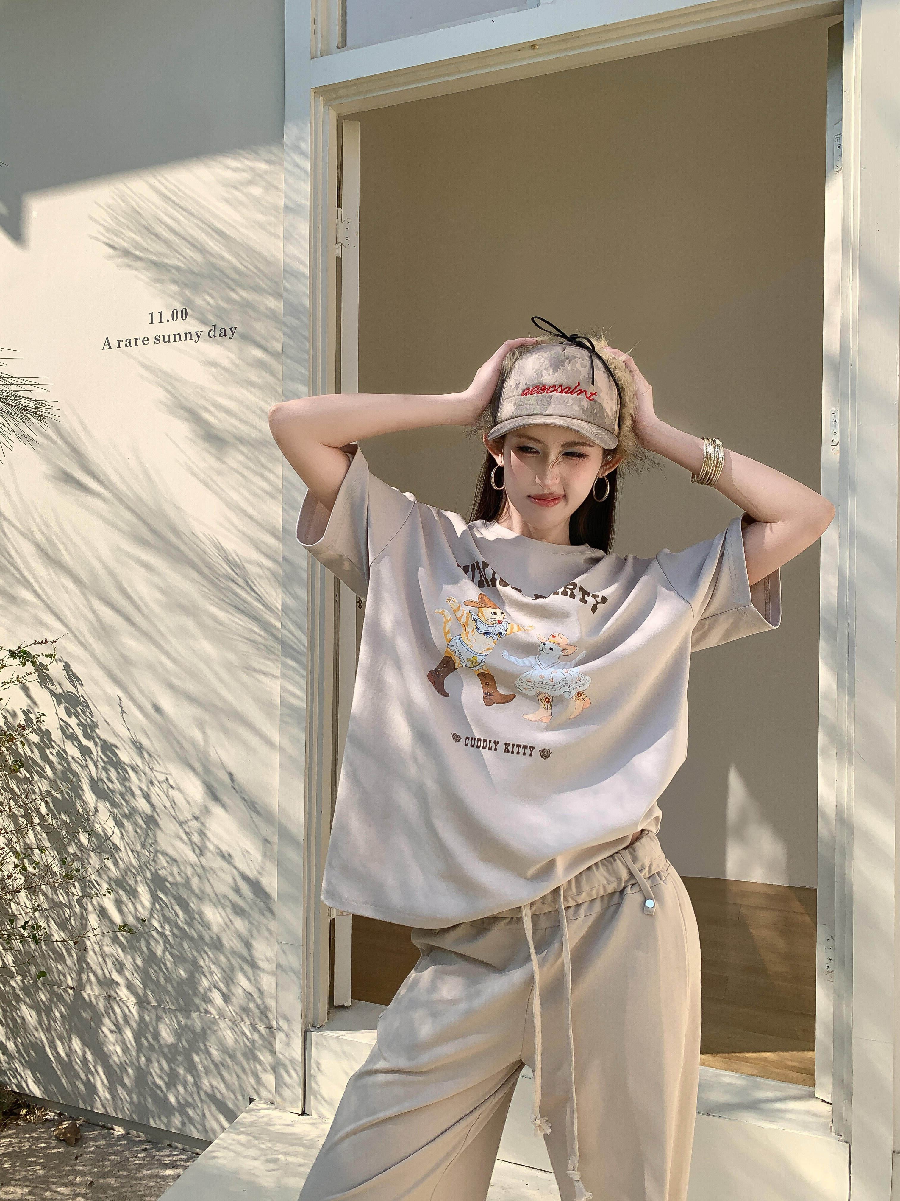 Open YY Cat Party Graphic T-Shirt
