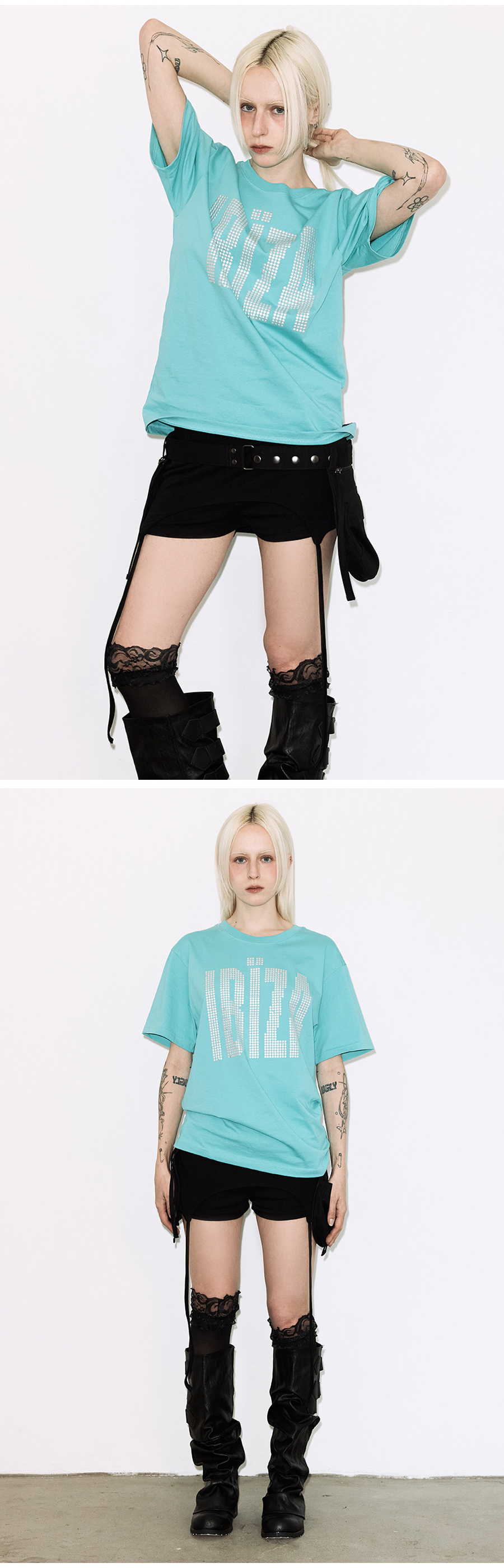 IBIZA Beaded Letter Oversized Casual Short Sleeve T-Shirt