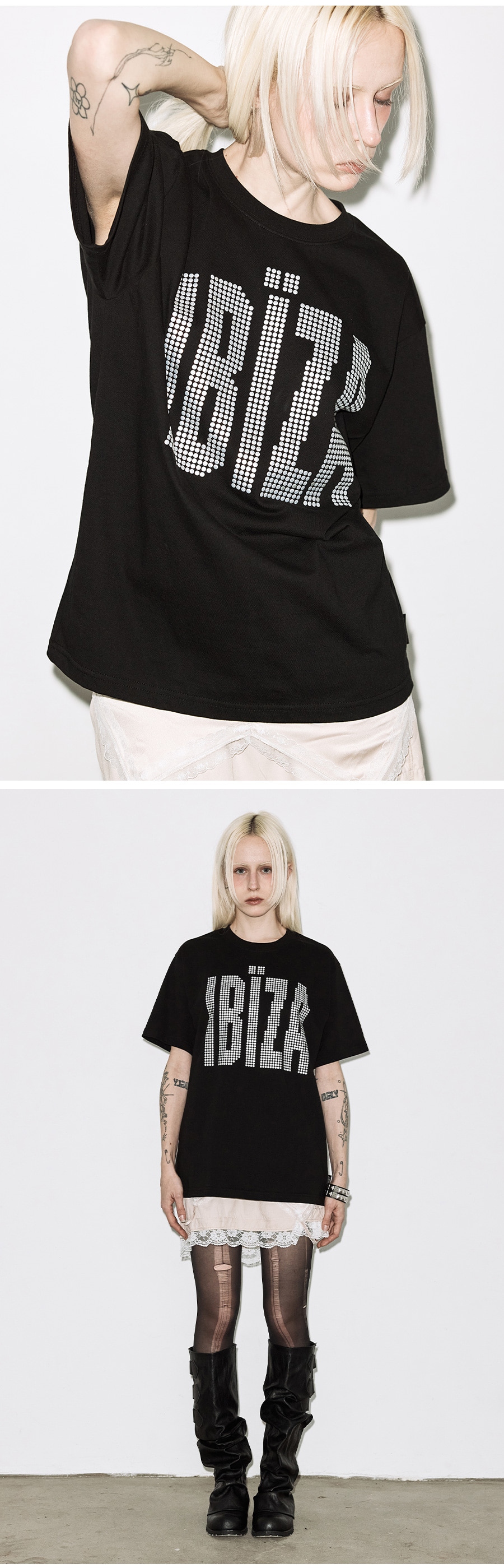 IBIZA Beaded Letter Oversized Casual Short Sleeve T-Shirt