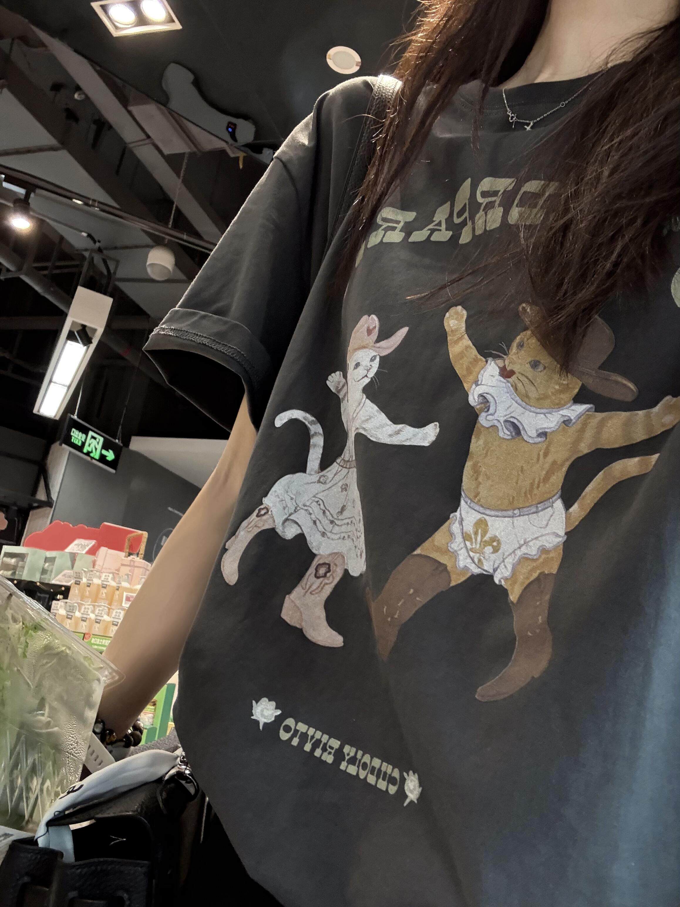 Open YY Cat Party Graphic T-Shirt