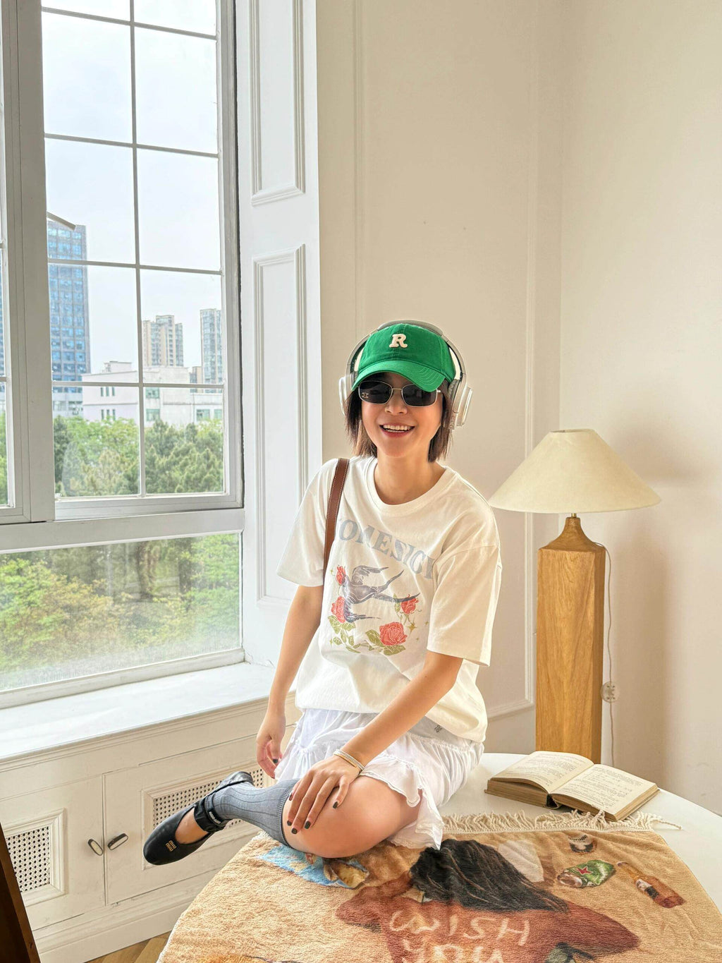 Open YY Rose Print Oversized Cotton T-Shirt