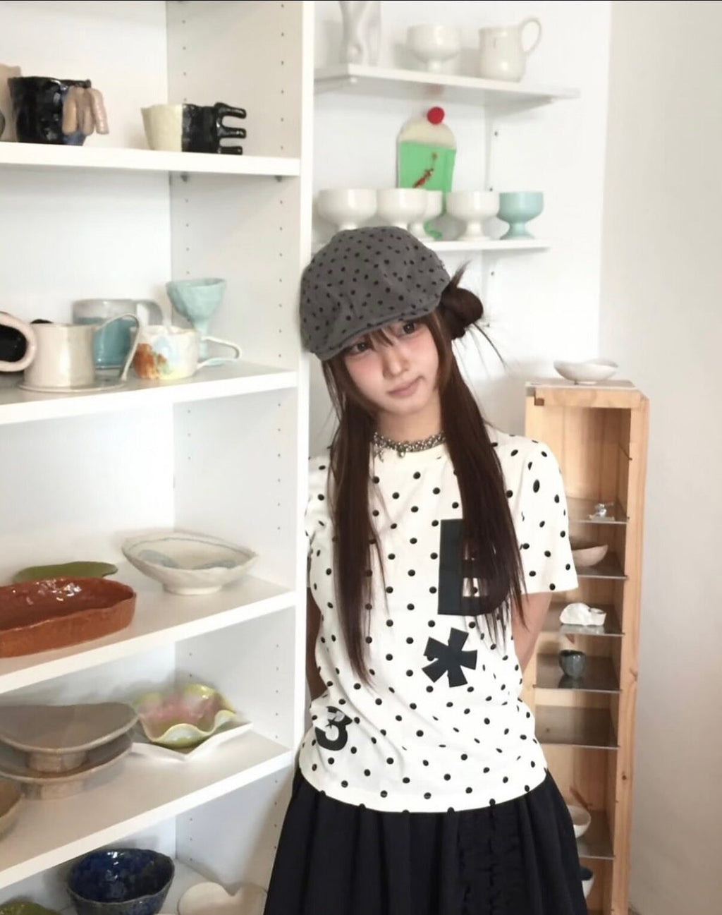 BUAF Polka Dot Logo Cotton Tee – Korean Style