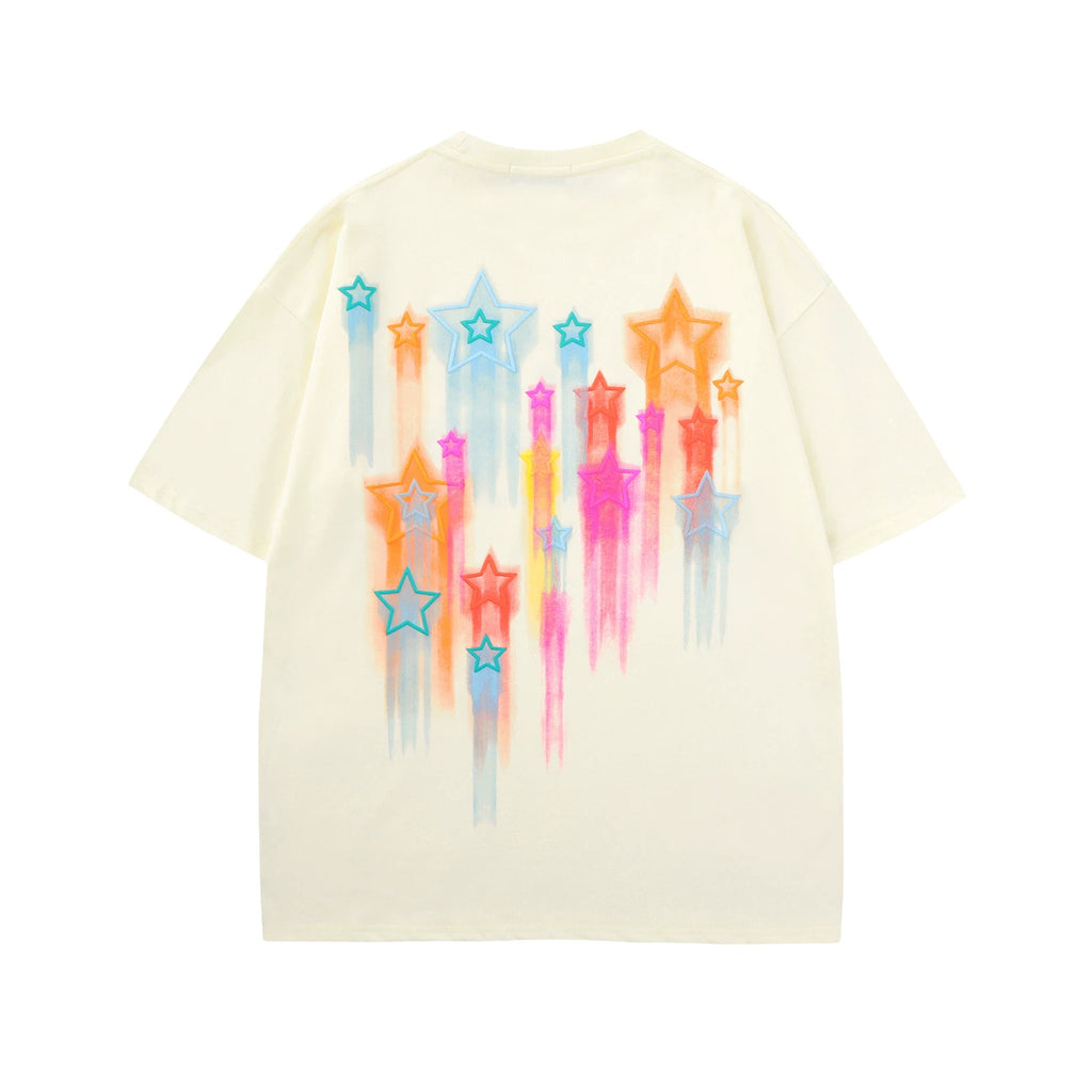 BIGGOLD American Retro Graffiti Star Short Sleeve T-shirt for Female Couple Half Sleeve Summer Unique Unique Unique Top