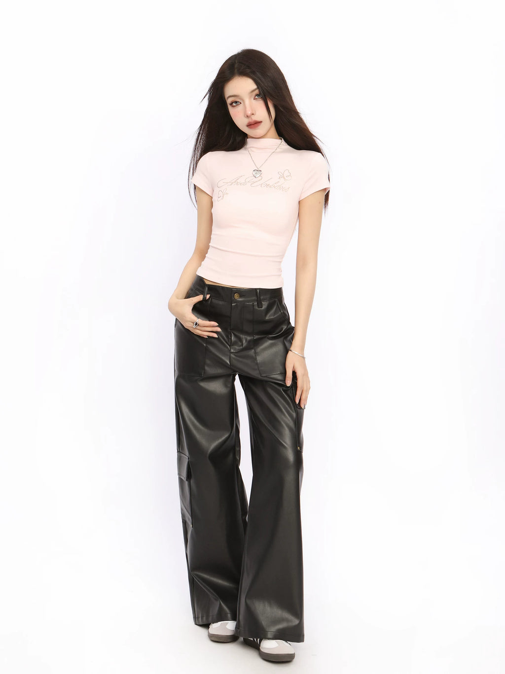 BIGGOLD American Hot Diamond Letter Half High Collar Shoulder Short sleeved T-shirt for Women's Summer Hot Girl, Shrinking Waist and Slimming Top Trendy