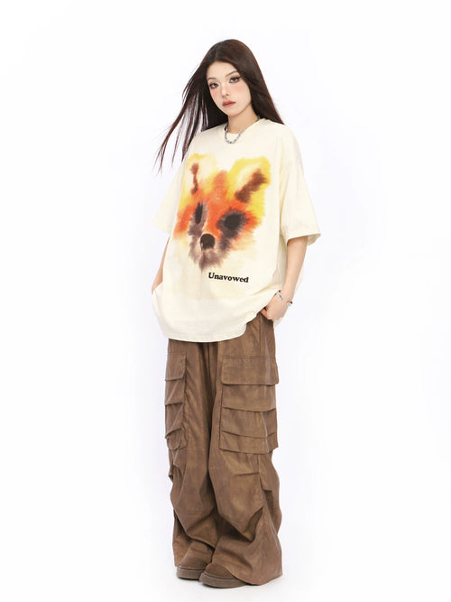 BIGGOLD American High Street Graffiti Short Sleeve T-shirt for Women 2024 Summer New Design Sense, Small and Popular Couple Top Trend