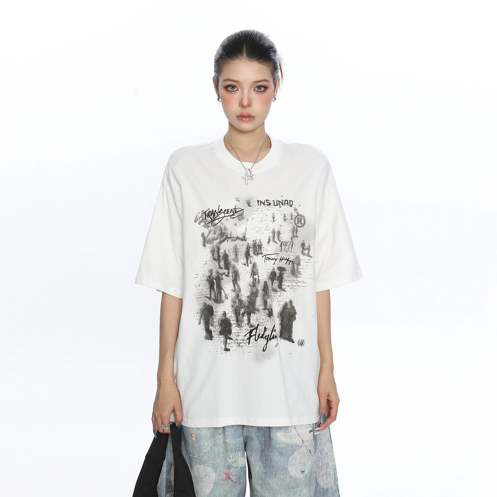 BIGGOLD American Retro Trendy Brand Letter Printed Short sleeved T-shirt for Men and Women, Summer Loose Couple Versatile Top