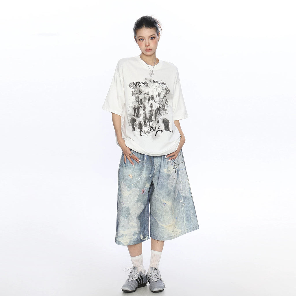 BIGGOLD American Retro Trendy Brand Letter Printed Short sleeved T-shirt for Men and Women, Summer Loose Couple Versatile Top