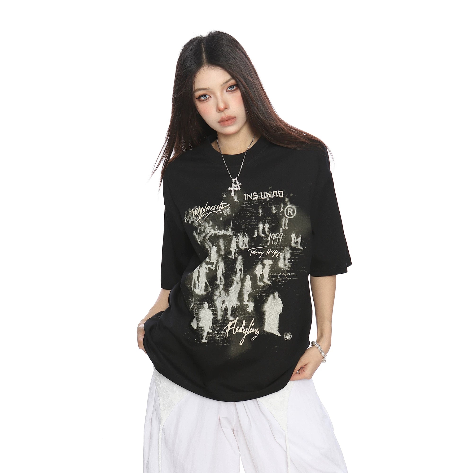 BIGGOLD American Retro Trendy Brand Letter Printed Short sleeved T-shirt for Men and Women, Summer Loose Couple Versatile Top