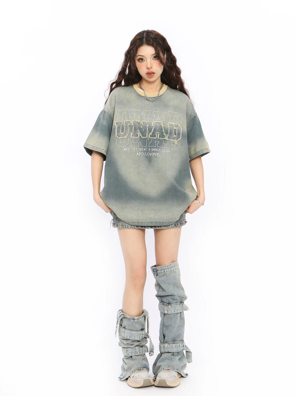 BIGGOLD American high street denim short sleeved T-shirt with embroidery for women, summer design sense, niche half sleeved couple top trend