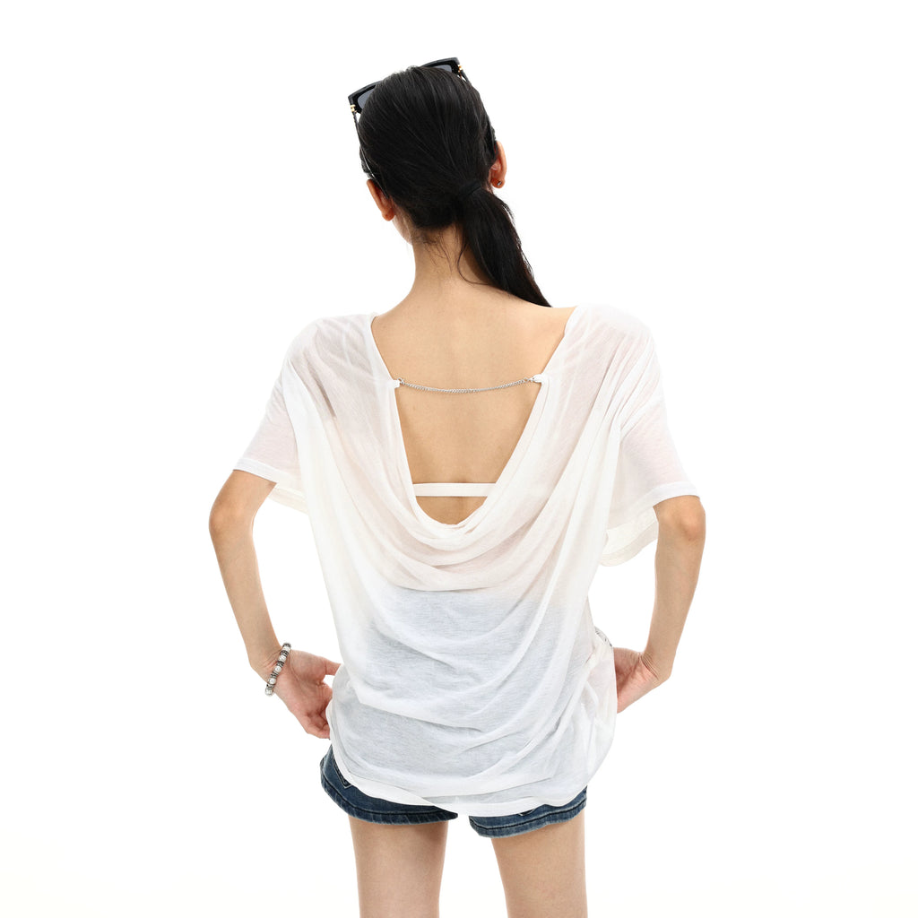 BIGGOLD American Portrait Printed Short Sleeve T-shirt for Women's Summer Design, Off Shoulder Look, Thin and Lightweight, Micro Transparent Top, Trendy