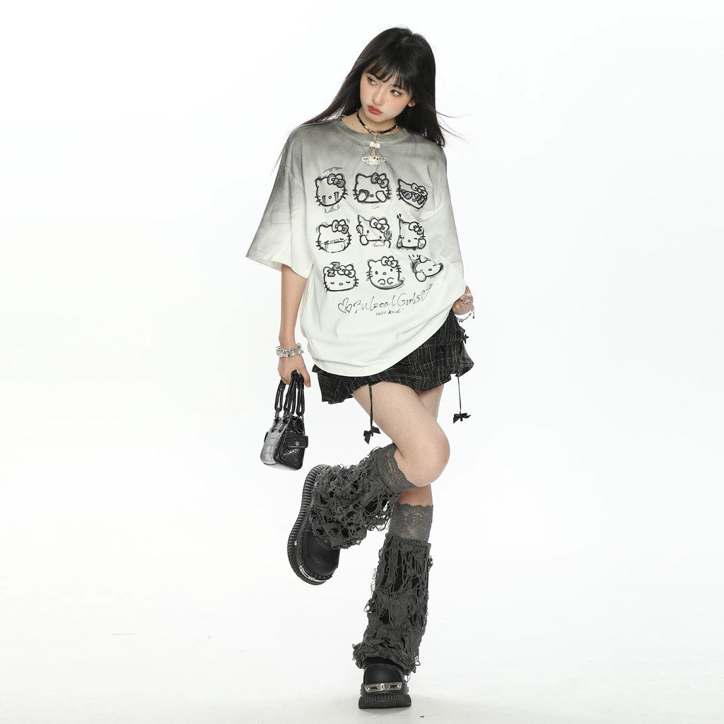 BIGGOLD sweet cool y2k gradient Hello Kitty short-sleeved T-shirt female summer hot girl half-sleeve slim shoulder top trend