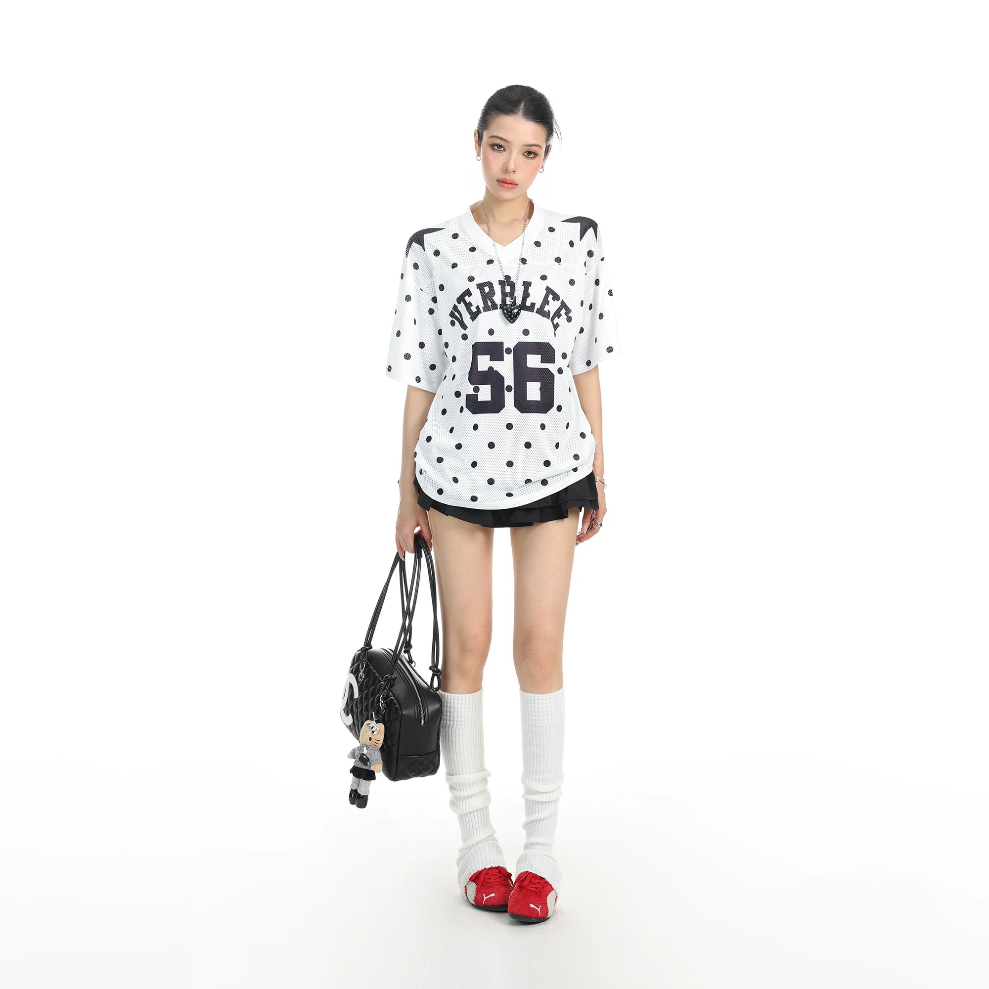 BIGGOLD American star polka dot print V-neck short sleeved T-shirt for women's summer sports style slimming top trend