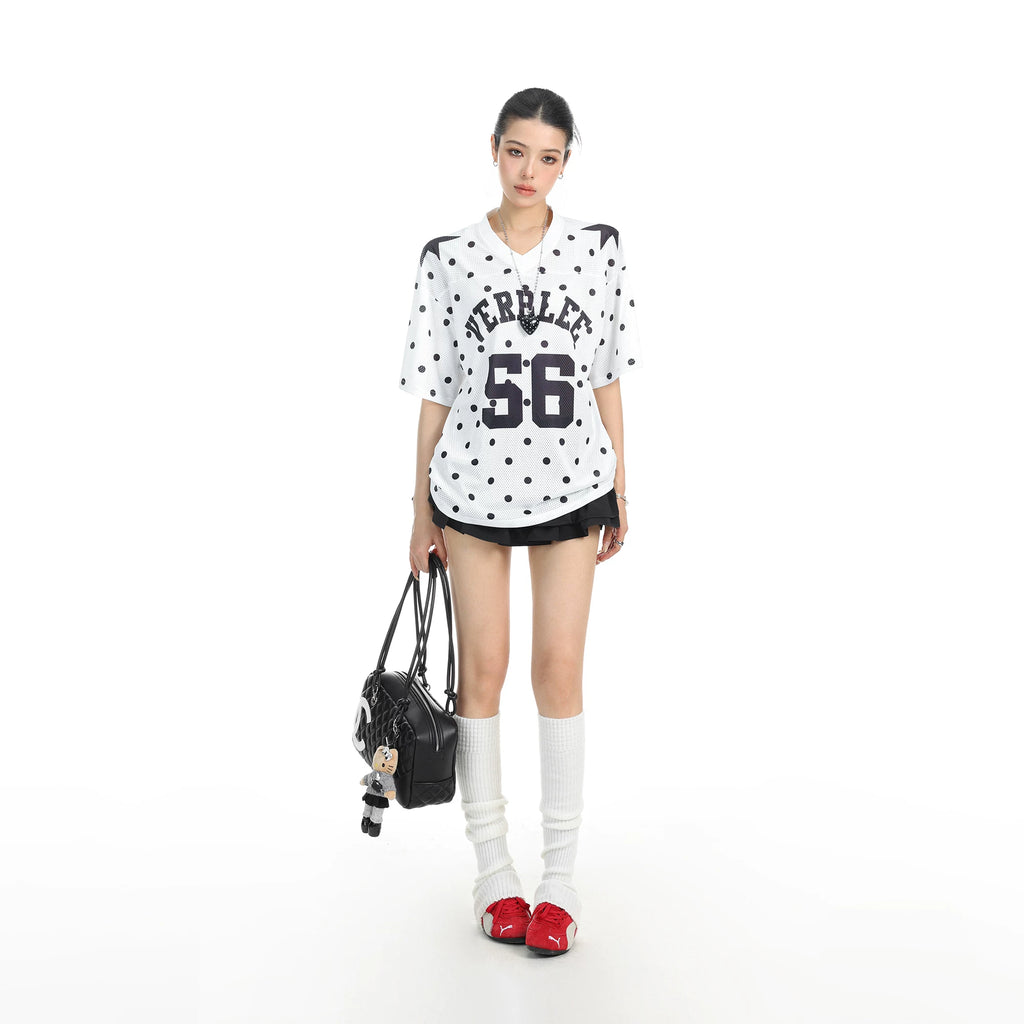 BIGGOLD American star polka dot print V-neck short sleeved T-shirt for women's summer sports style slimming top trend