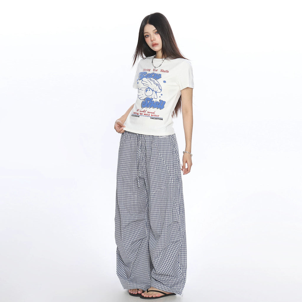 BIGGOLD American letter shell print shoulder short sleeved T-shirt for women's summer lazy style, slimming short top trend