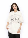 BIGGOLD American High Street Phantom Graffiti Short Sleeve T-shirt for Women in Summer, White Half Sleeve Design, Couple's Top