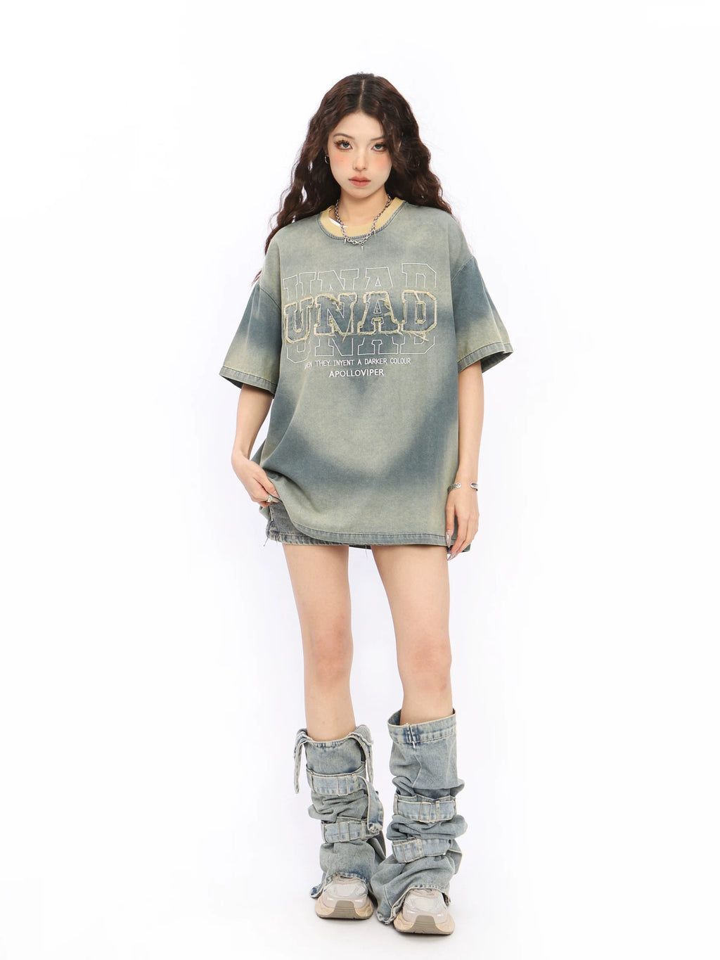 BIGGOLD American high street denim short sleeved T-shirt with embroidery for women, summer design sense, niche half sleeved couple top trend