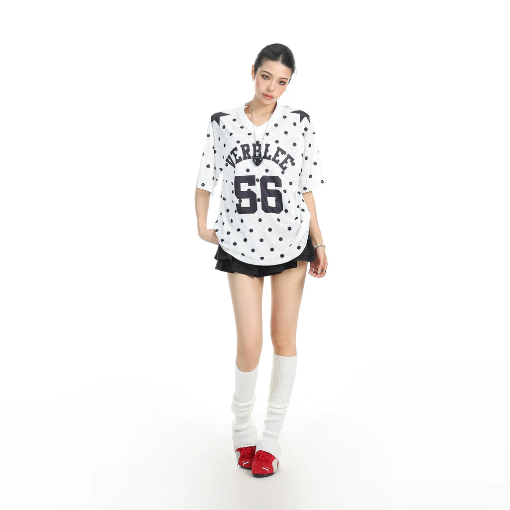 BIGGOLD American star polka dot print V-neck short sleeved T-shirt for women's summer sports style slimming top trend
