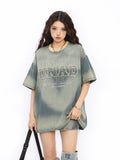 BIGGOLD American high street denim short sleeved T-shirt with embroidery for women, summer design sense, niche half sleeved couple top trend