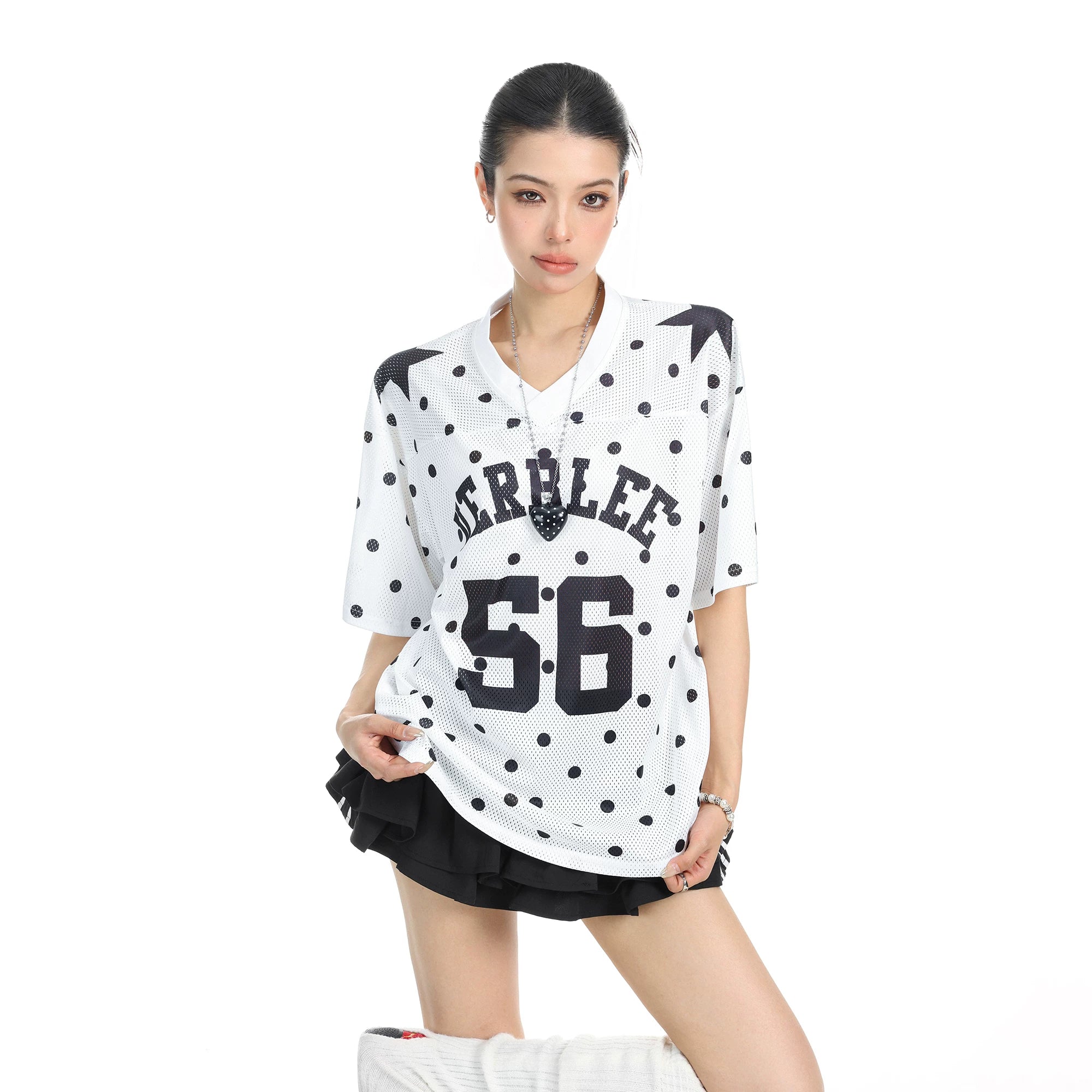 BIGGOLD American star polka dot print V-neck short sleeved T-shirt for women's summer sports style slimming top trend