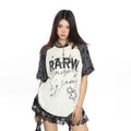 BIGGOLD Sweet Cool y2k Broken Hole Graffiti Short Sleeve T-shirt for Women's Summer Subculture Look Thin Loose Casual Top Trendy