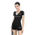 BIGGOLD American spicy girl contrasting letter print V-neck short sleeved T-shirt for women in summer, slim and waist hugging short jersey