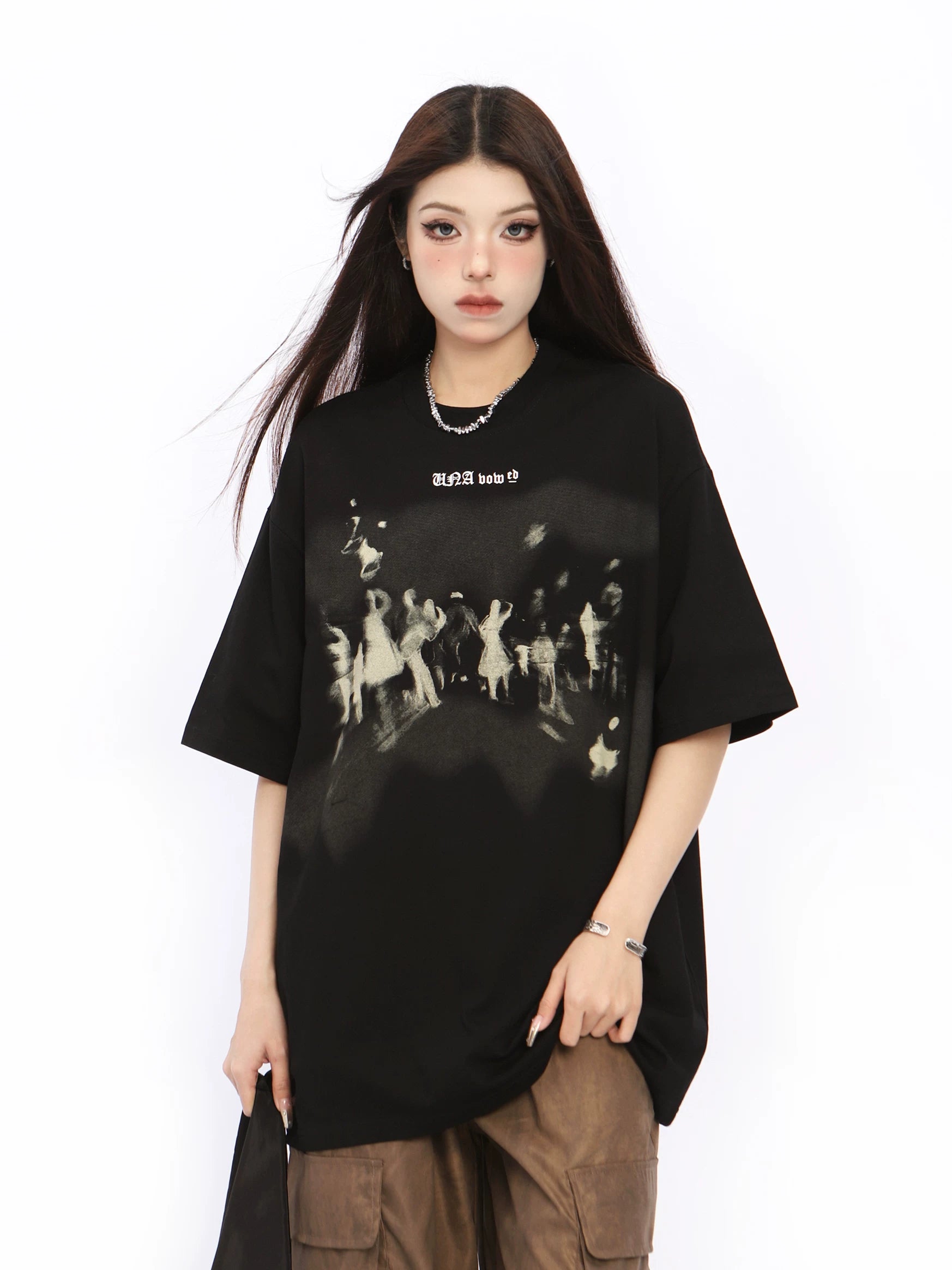 BIGGOLD American High Street Phantom Graffiti Short Sleeve T-shirt for Women in Summer, White Half Sleeve Design, Couple's Top