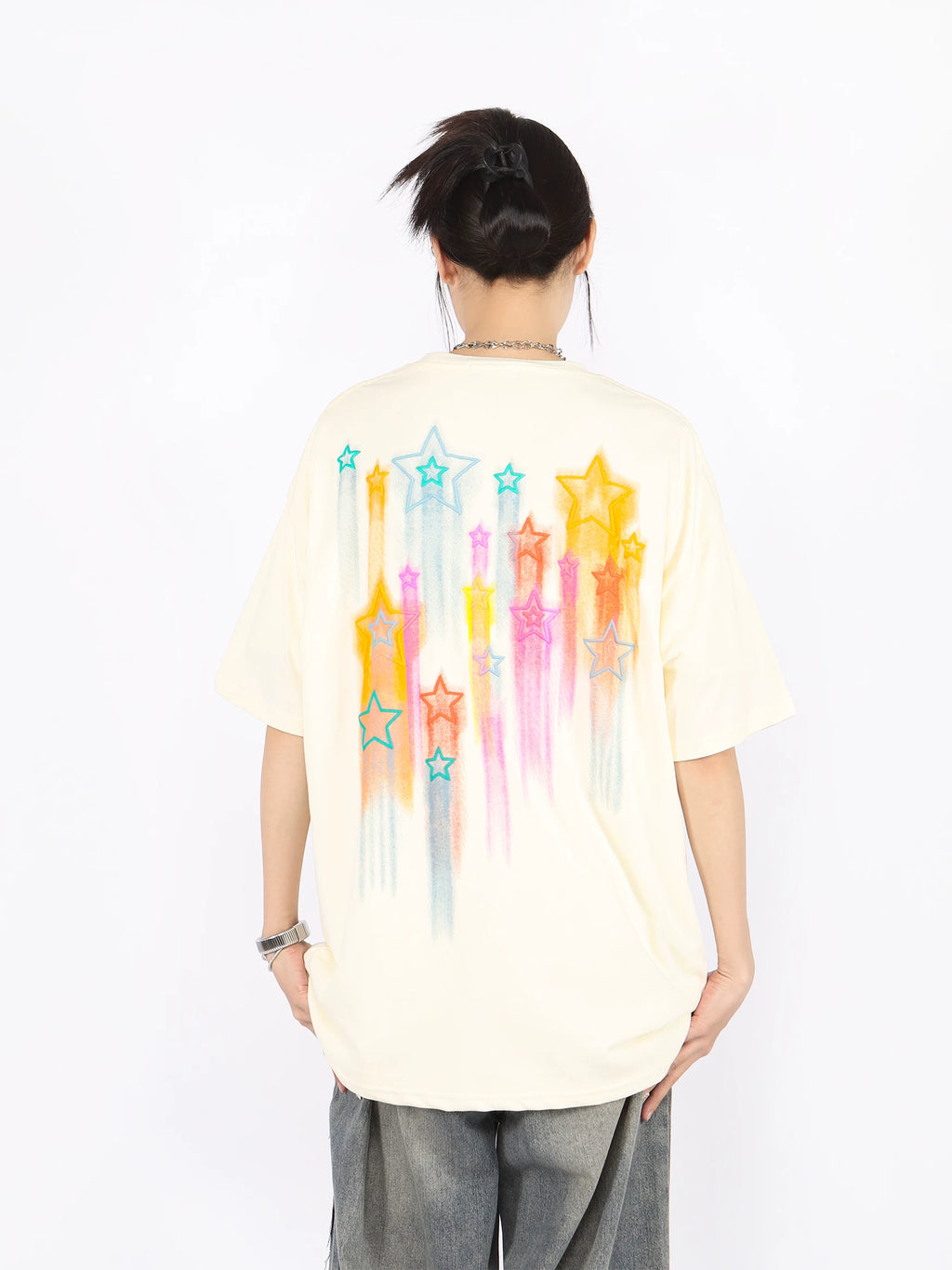 BIGGOLD American Retro Graffiti Star Short Sleeve T-shirt for Female Couple Half Sleeve Summer Unique Unique Unique Top