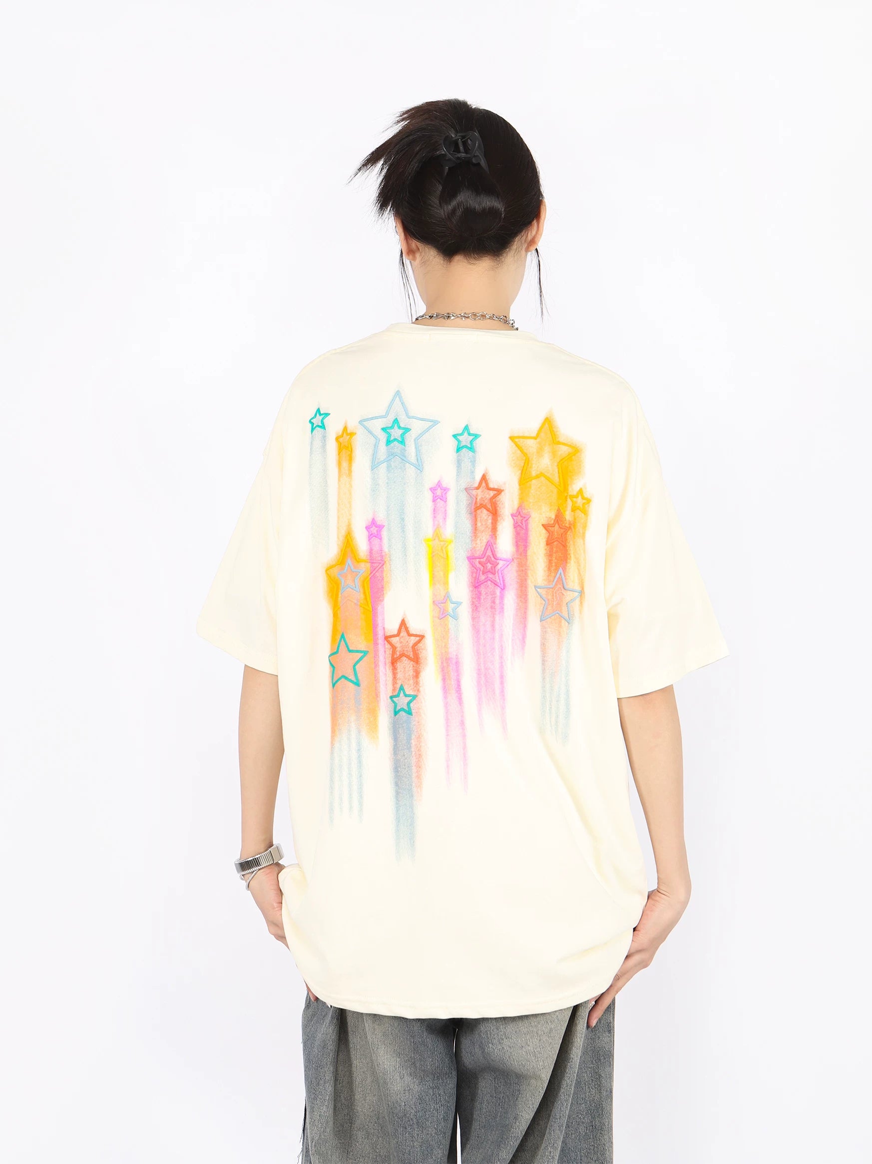 BIGGOLD American Retro Graffiti Star Short Sleeve T-shirt for Female Couple Half Sleeve Summer Unique Unique Unique Top