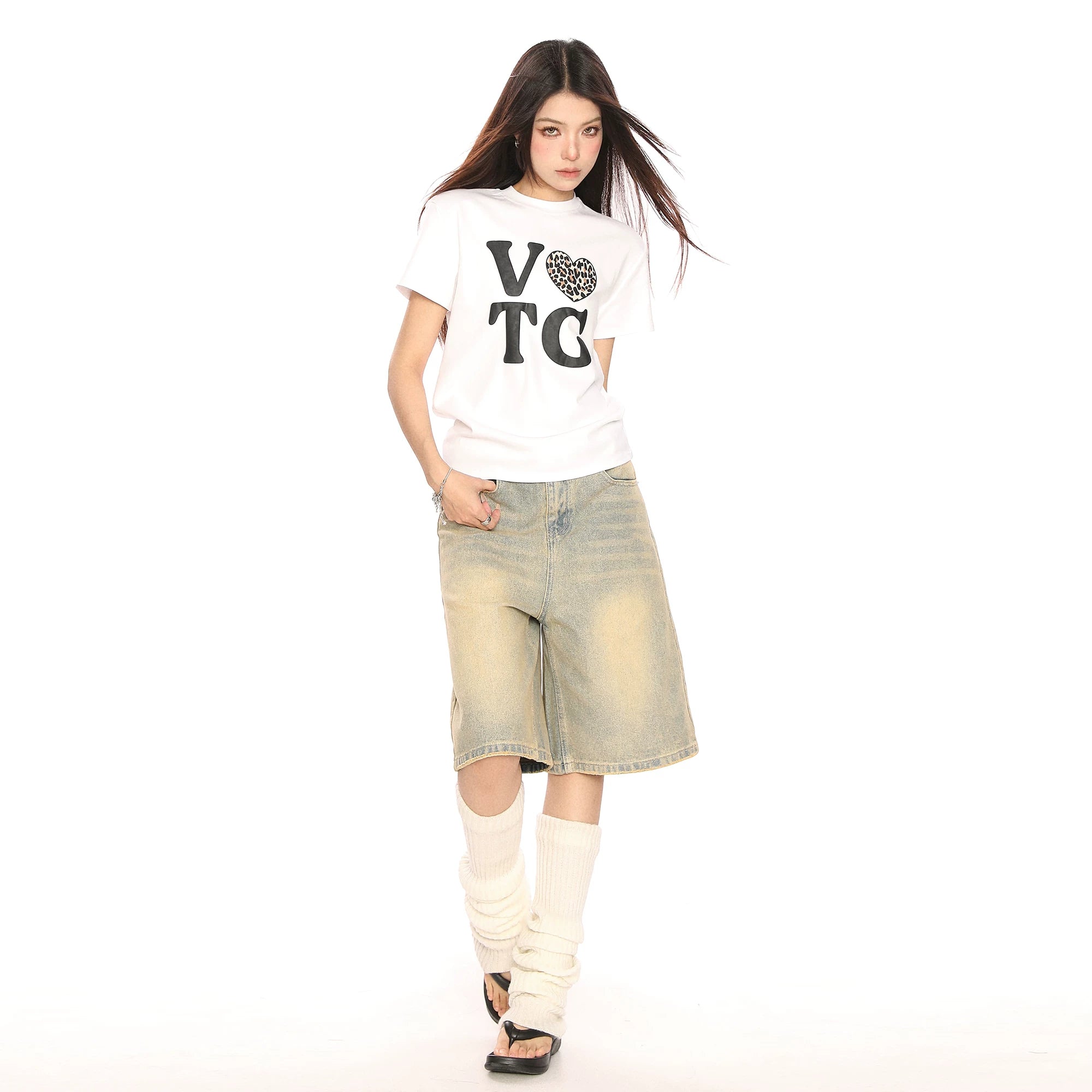 BIGGOLD American Love Letter Printed Shoulder Short sleeved T-shirt for Women's Summer Hot Girl Casual Versatile Short Top
