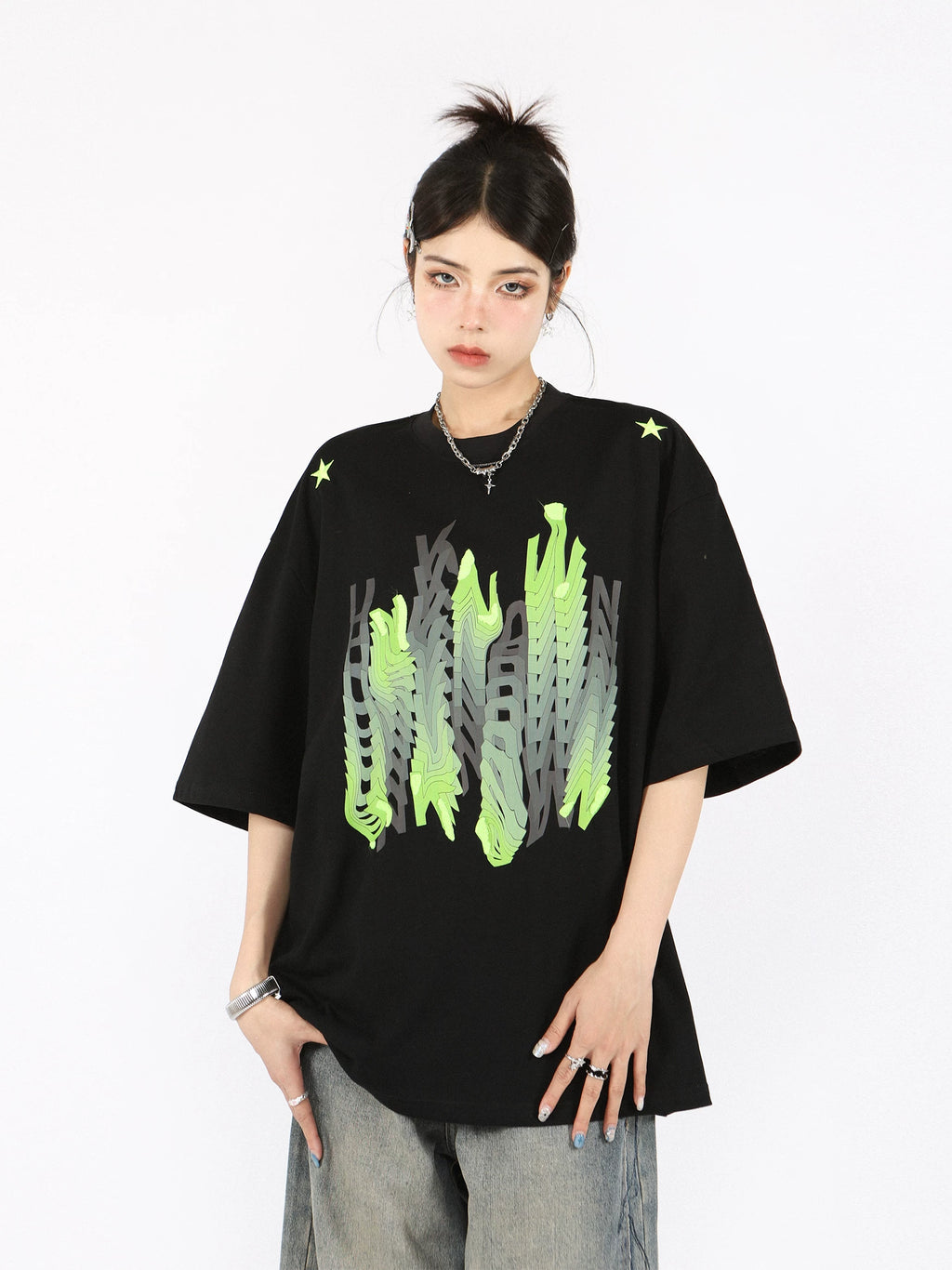 BIGGOLD American retro phantom short sleeved T-shirt for women's summer design, niche oversized couple top