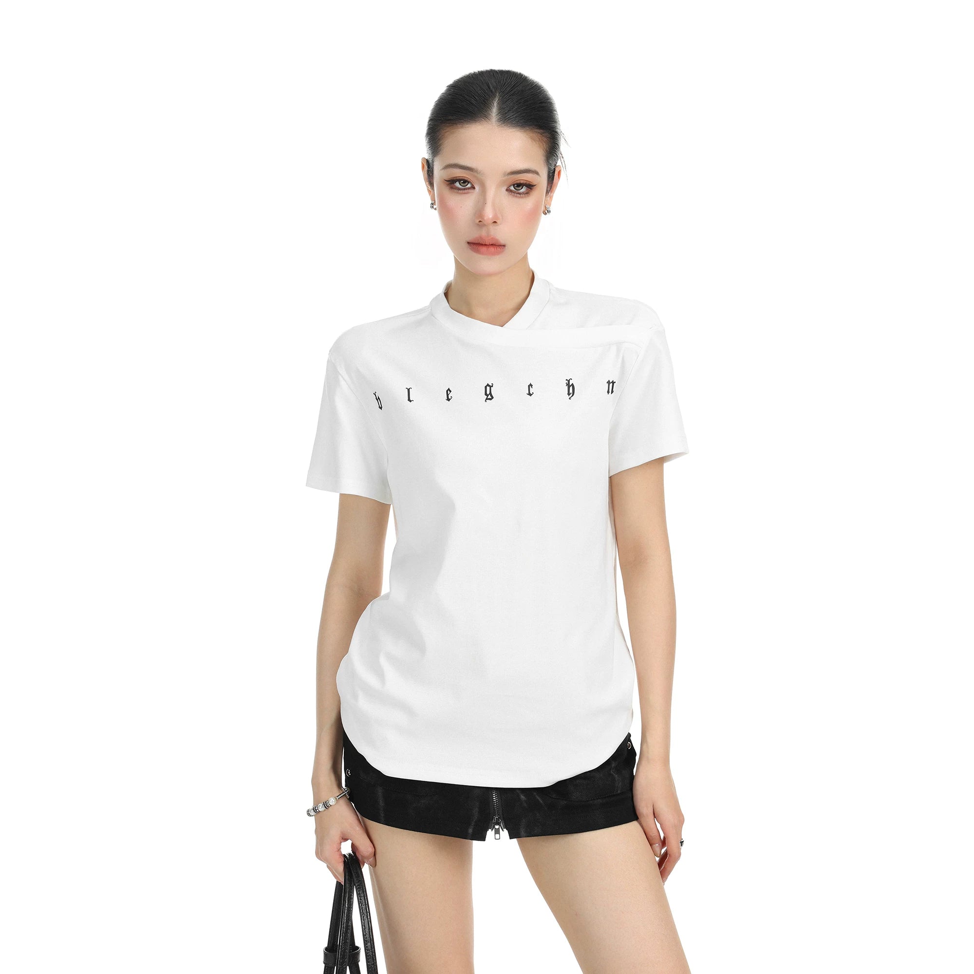 BIGGOLD American deconstruction splicing letter print shoulder short sleeved T-shirt for women's summer loose casual short top