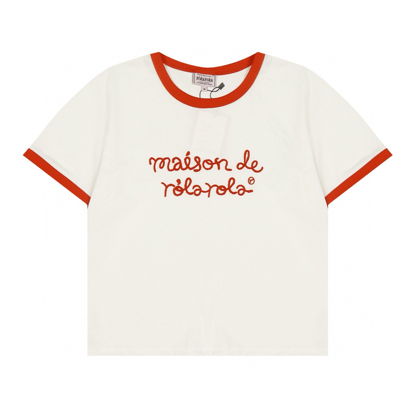 Rolarola New Contrast Trim Slim-Fit Cropped Embroidered T-Shirt