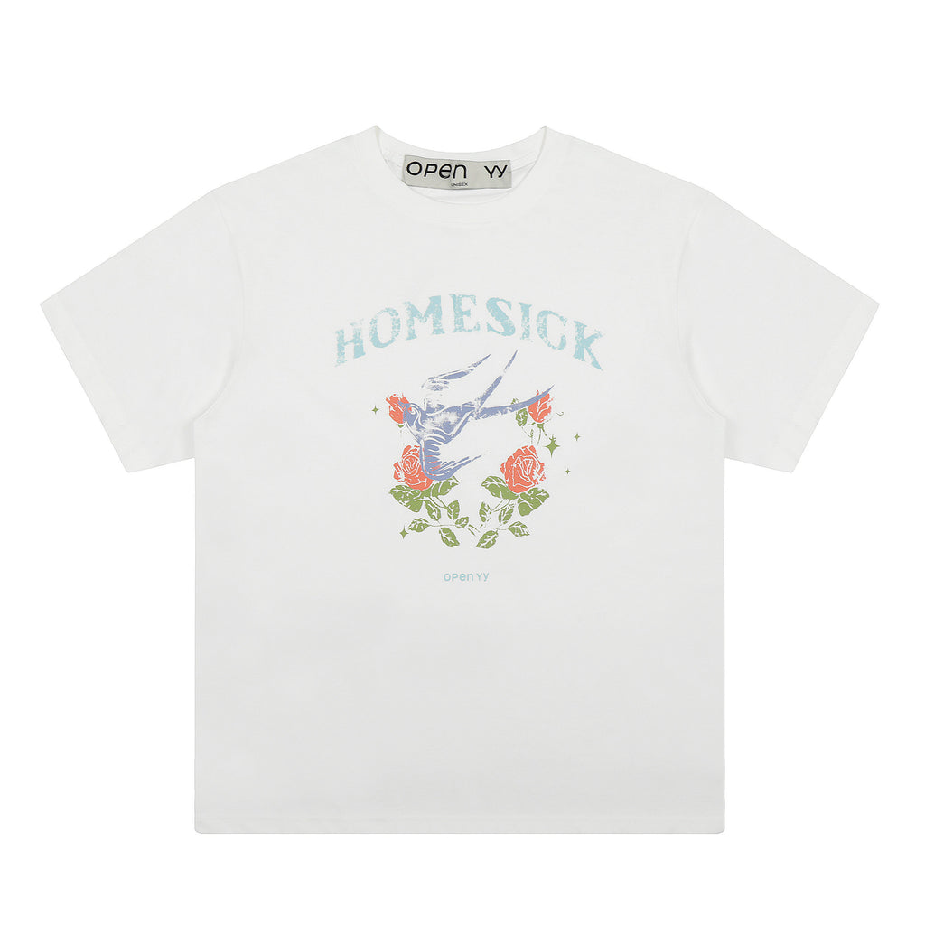 Open YY Rose Print Oversized Cotton T-Shirt