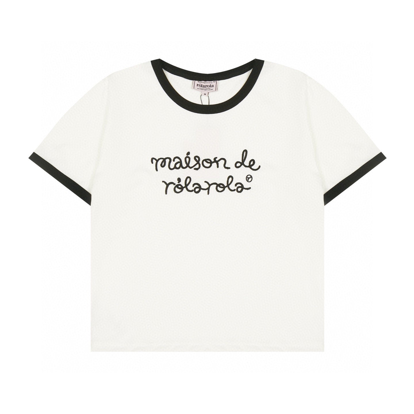 Rolarola New Contrast Trim Slim-Fit Cropped Embroidered T-Shirt