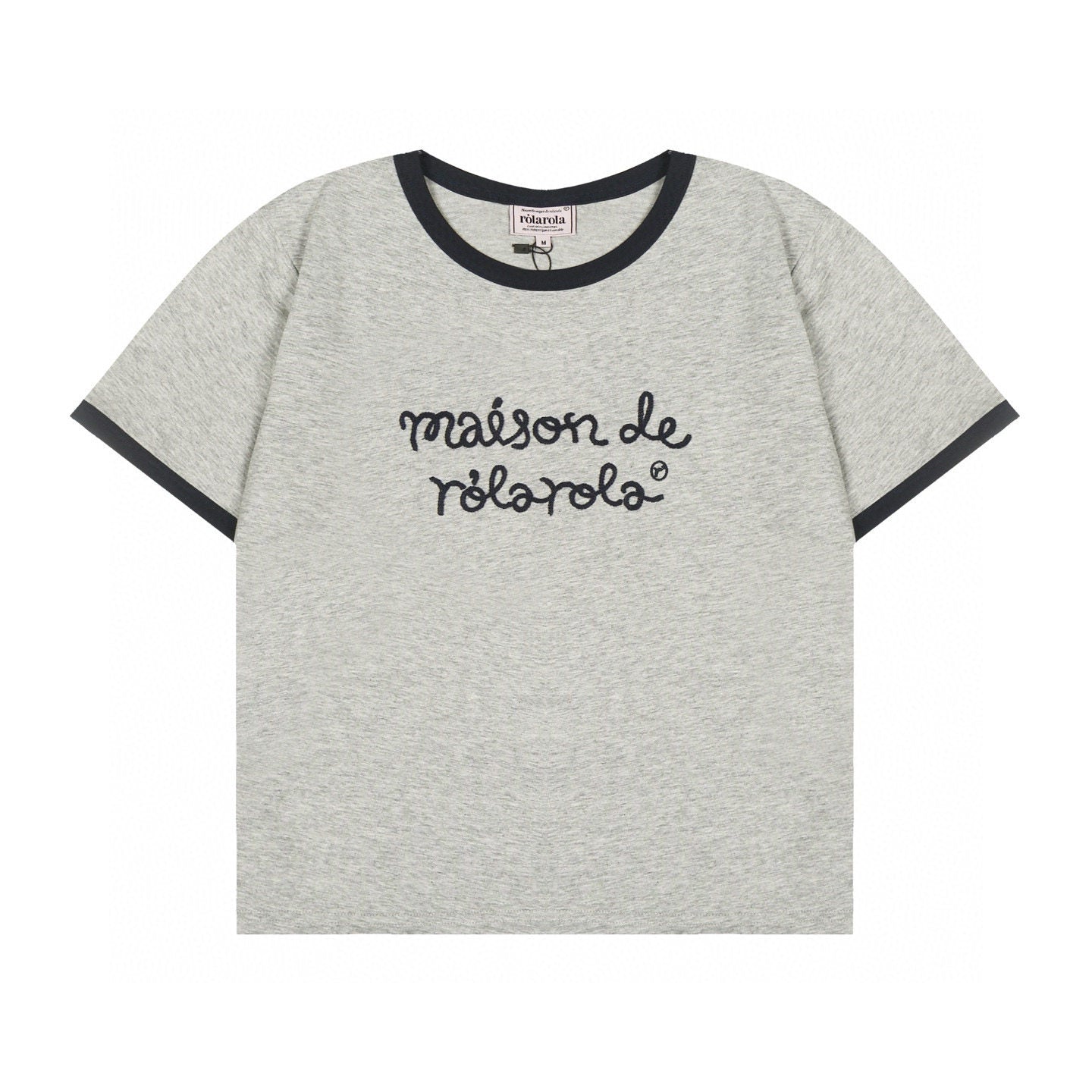 Rolarola New Contrast Trim Slim-Fit Cropped Embroidered T-Shirt